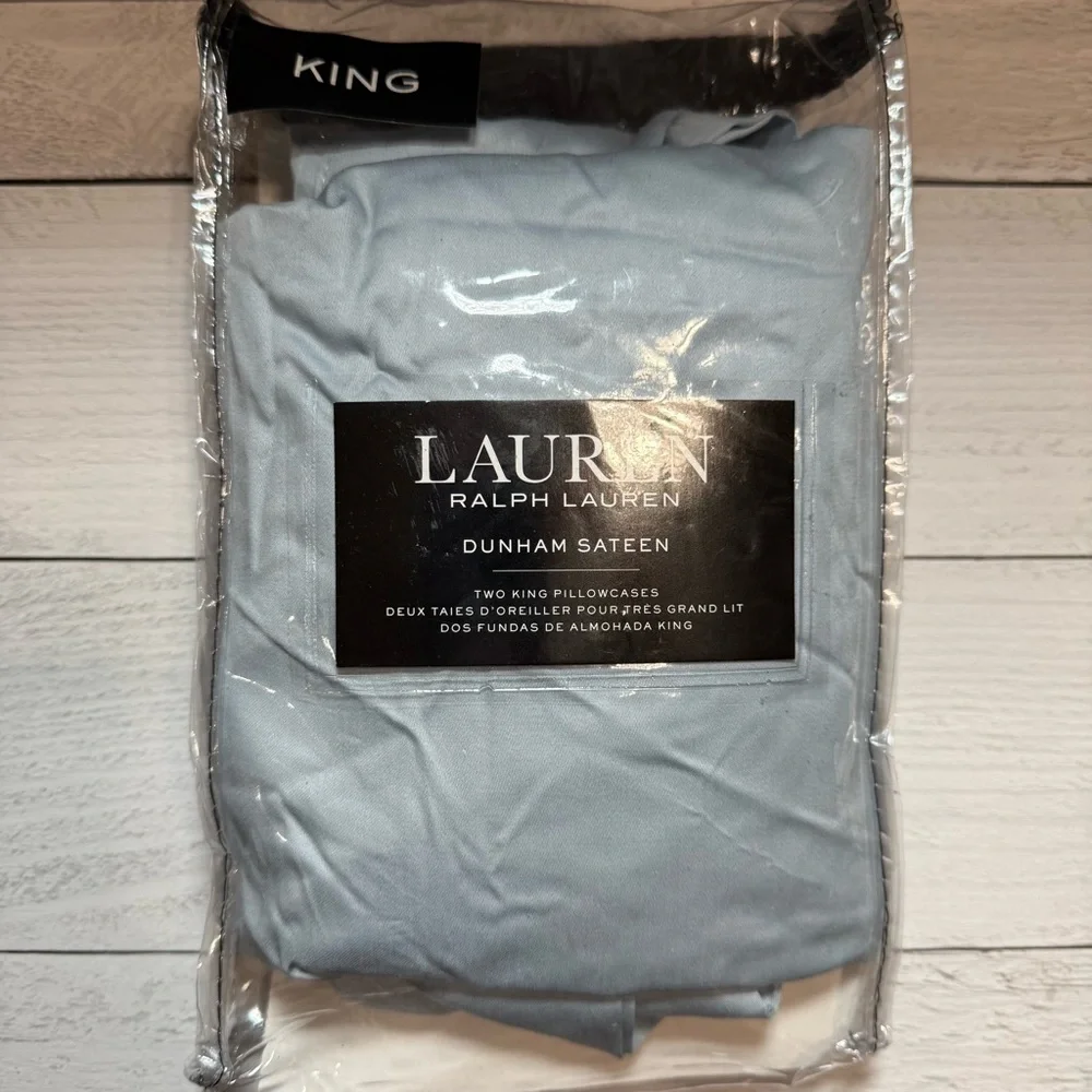 Lauren Ralph Lauren Dunham Sateen King Pillowcases Celestial Blue New Open Box